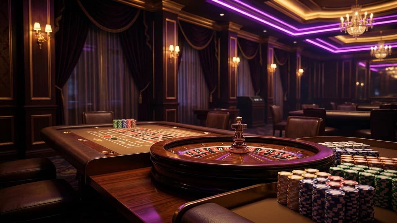 Премиум-зал казино Riobet с неоновой подсветкой